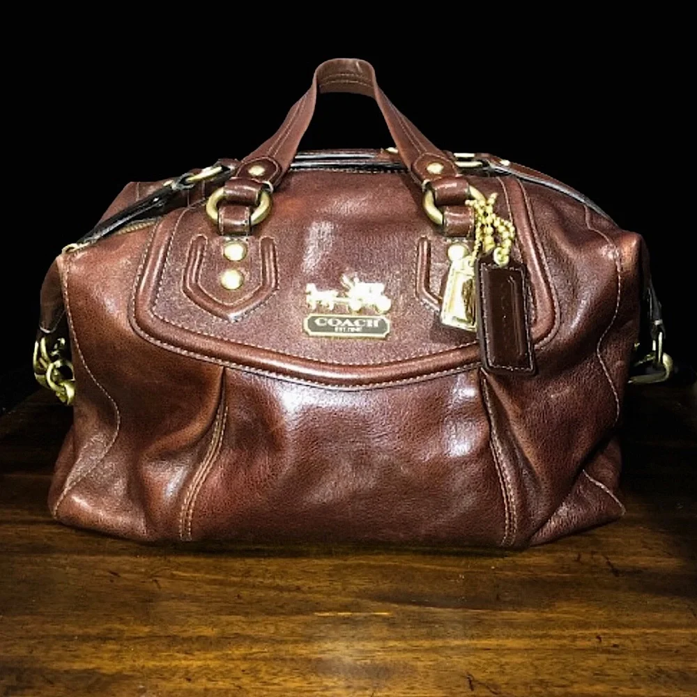 Vintage COACH Full Grain Brown Leather Top Handle Shoulder Bag NWOT